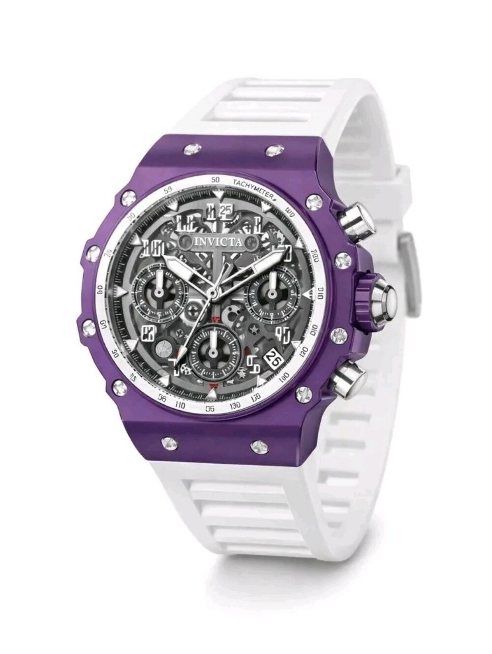 🏁 Invicta Racing Apexium Skeleton Watch Purple & White Unisex Chronograph 69626
